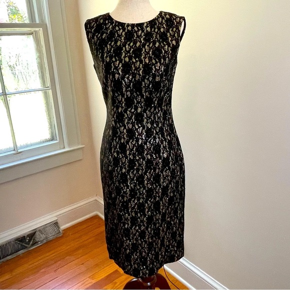 Tahari Black Floral Lace Midi Dress Size 2 – Cocktail / Wedding Guest EUC - Picture 1 of 5